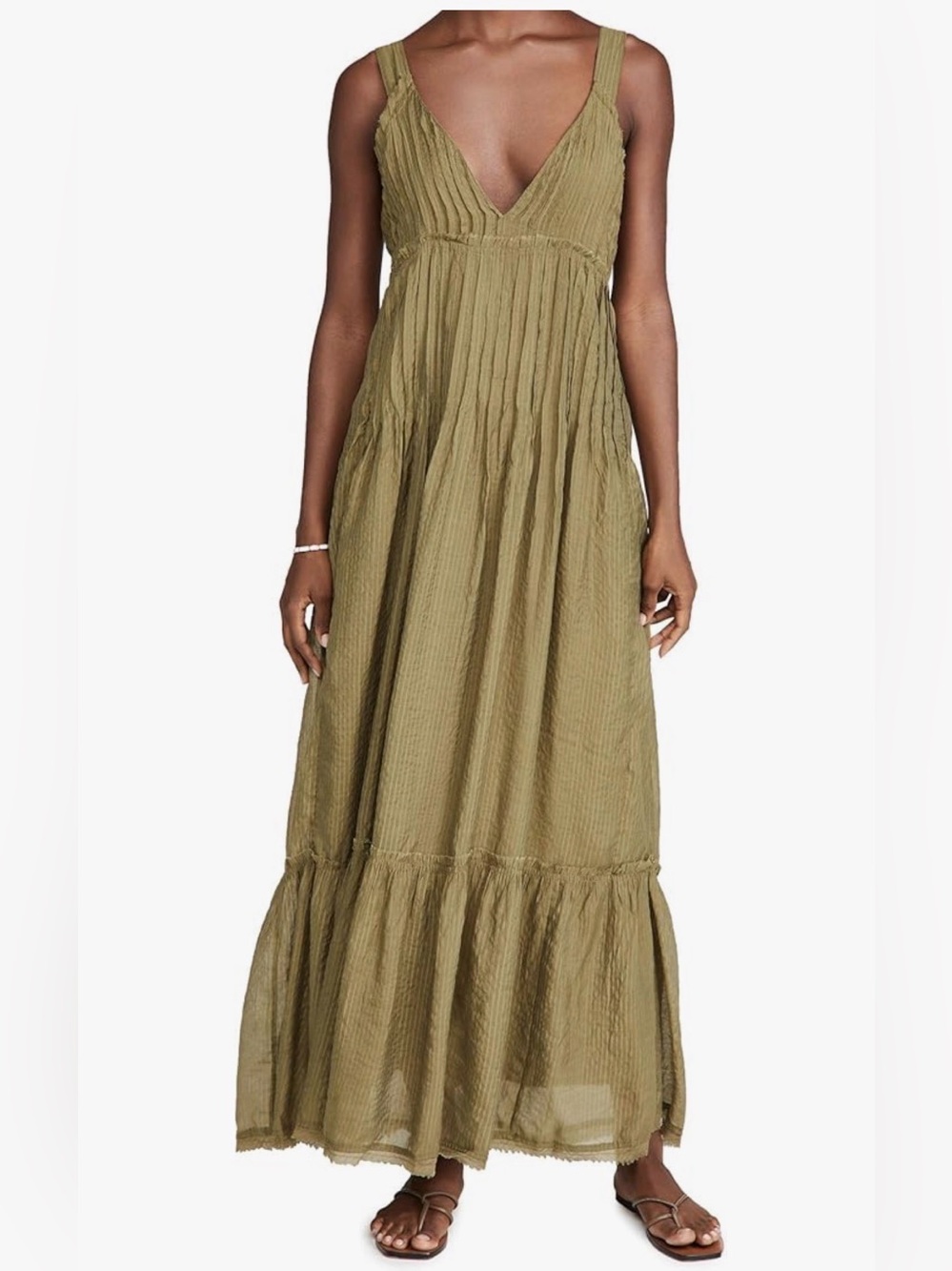 FREE PEOPLE Frankie Pintuck Maxi Dress Olive Green S
